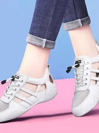 凉鞋女新款夏季网面镂空运动鞋女款透气软底妈妈小白鞋58336白色35