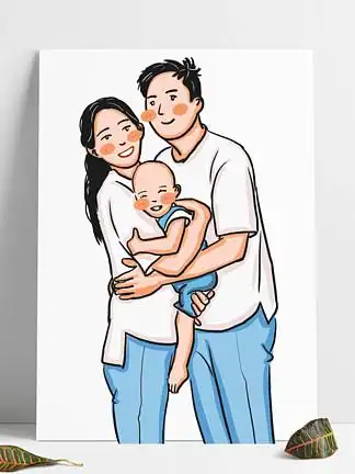 【一家三口卡通手绘插画】图片免费下载_一家三口卡通手绘插画素材_一