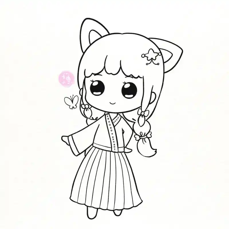 古风汉服星座公主画 超萌简笔画线稿图 巨蟹座 狮子座 天蝎座 双鱼座