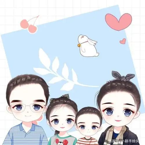创意微信头像设计,一家三口,四口照片手绘,你喜欢吗?