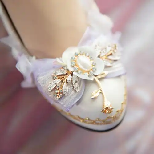 原创高跟鞋花仙紫色白紫色洛丽塔花嫁工作鞋纯手lolitalolita洛丽塔