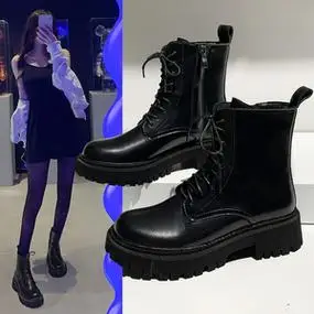 赵丽颖马丁靴女英伦风厚底骑士靴子女冬2021新款百搭短靴春秋单靴