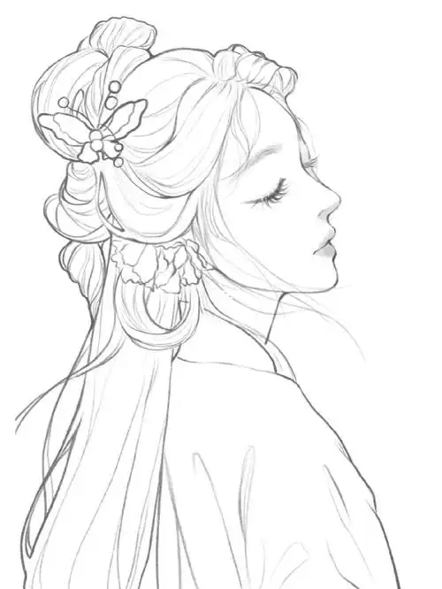 25100线稿画美女