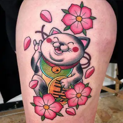 女生大腿招财猫纹身图案(36)