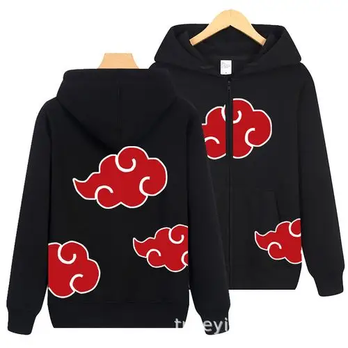 火影忍者 动漫 服装 晓组织 红云祥云 衣服 摇粒抓绒拉链连帽卫衣
