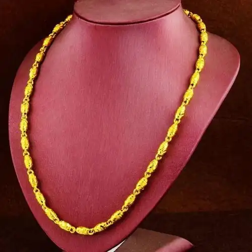 不掉色镀金项链镀黄金真金色项链越南纯沙金项链社会霸气男项链扁蛇骨