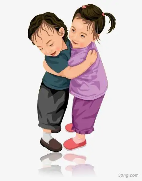 互相拥抱的儿童卡通png素材透明免抠图片-动植人物