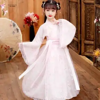 古装汉服女夏季中国风仙女襦裙超仙女童连衣裙小女孩公主裙子粉红色