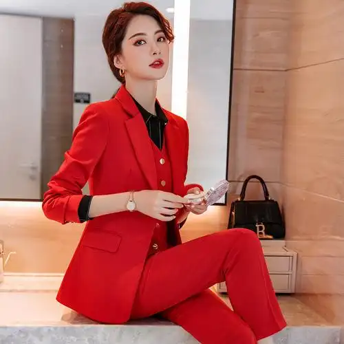 大红色西装套装女总裁高端职业装气质女神范ol商务正装经理工作服
