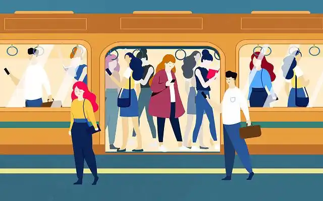 拥挤城市地铁插画jpg扁平卡通地铁插画