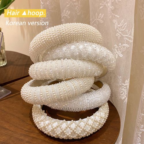 宽边高颅顶压发发箍女高级感珍珠白色头箍发卡女成人韩式优雅发捆