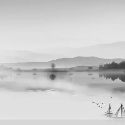 古风水墨禅意中国风山水画矢量素材