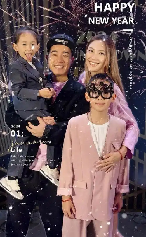 陈小春一家四口合照流出,父子仨共用一张脸,网友:基因太强大了