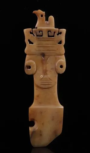 石家河 地方玉凤首神人面玉饰