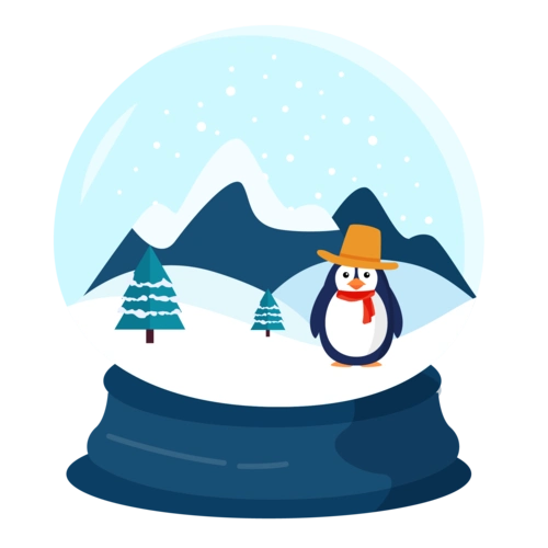 冬天蓝色卡通冬天风景水晶球