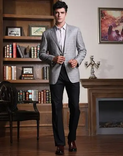 羊毛浅格纹儒雅男士单西装