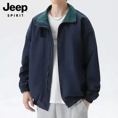 jeep吉普夹克男士春季新款两面穿百搭冲锋上衣潮牌宽松立领外套男
