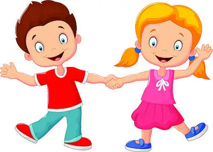 卡通小孩手牵手