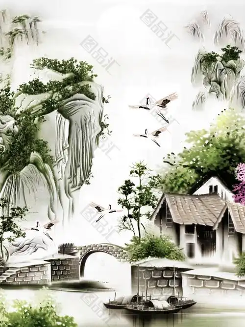 中国风小桥流水人家背景