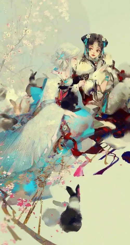 素材-水彩风上色的国风少女插画精选