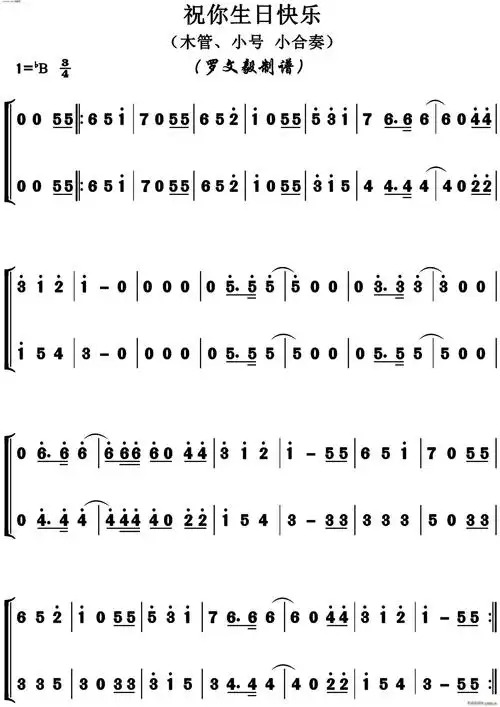 祝你生日快乐小号木管
