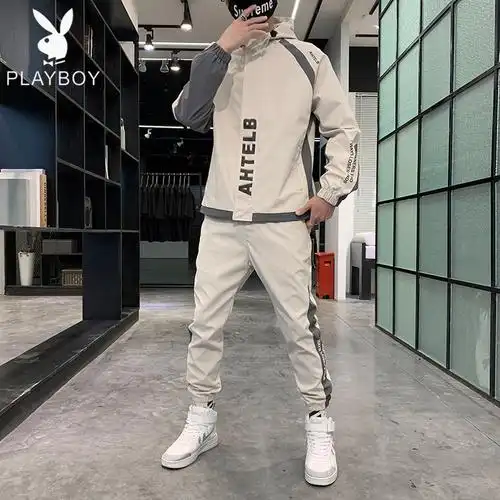 夹克外套男春秋季2021新款潮流帅气运动工装套装男装衣服搭配一套 bsd