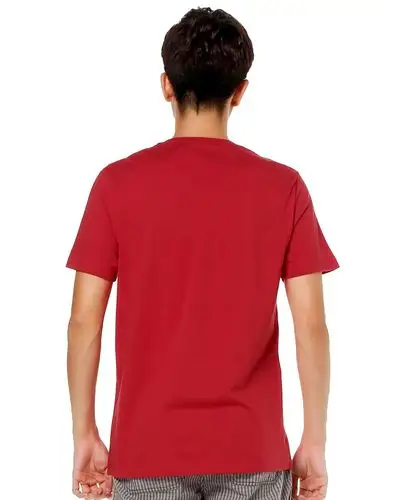 柔软纯棉 男款绯红色短袖t恤 休闲百搭