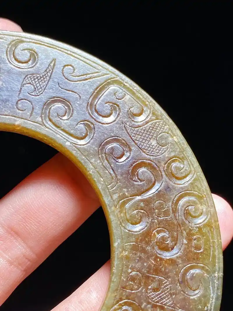 春秋 和田玉青玉 云雷纹 玉环