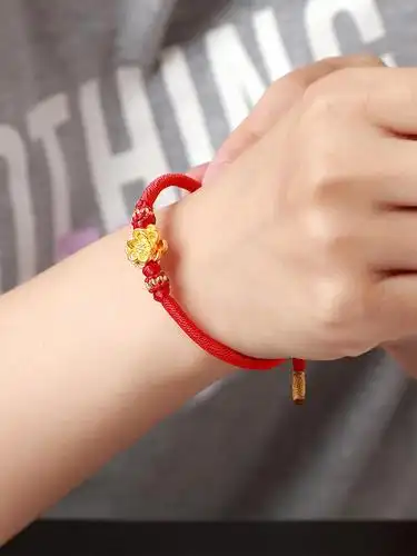 阿梵尼 黄金莲花红绳足金手链