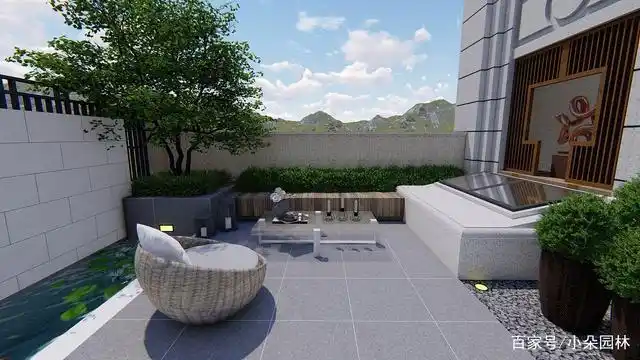 河南50平米私家庭院别墅园林绿化景观设计效果图 中式复式楼小院