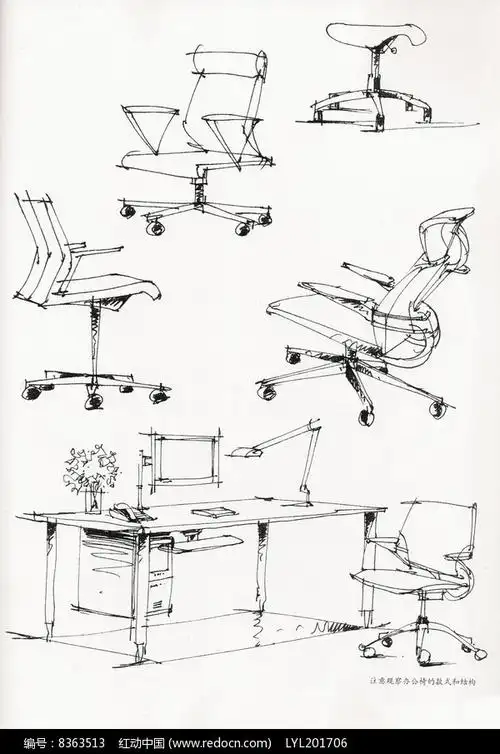 办公桌椅手绘线稿图片