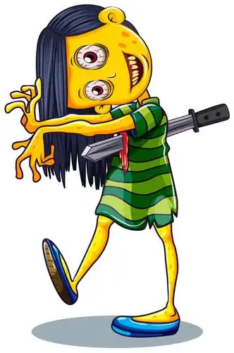 手绘卡通风格插着剑的僵尸图片免抠素材