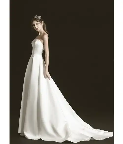 白色抹胸婚纱礼服西式婚礼气质新娘森系超仙梦幻赫本奢华网红拖尾