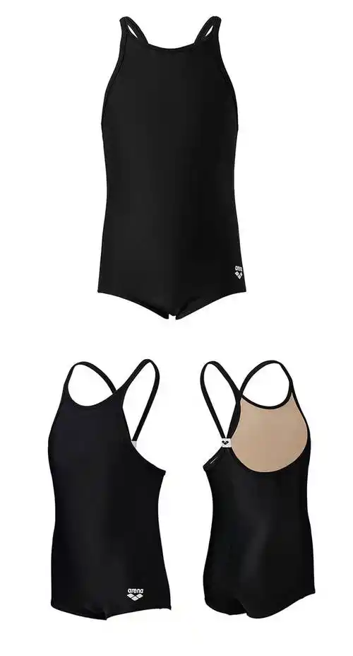 arena阿瑞娜专柜女童连体高弹简约舒适泳衣儿童吊带三角泳衣blk至黑色
