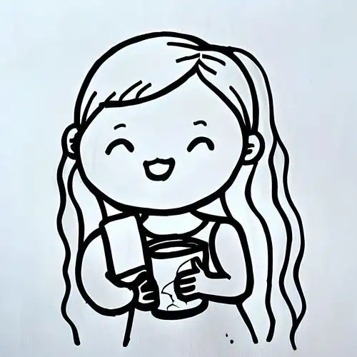 女孩喝水简笔画图片