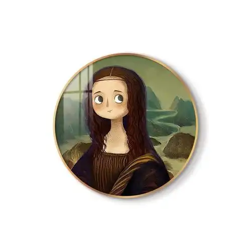 蒙娜丽莎装饰画圆形卡通可爱玄关挂画现代简约走廊尽头现代装饰画