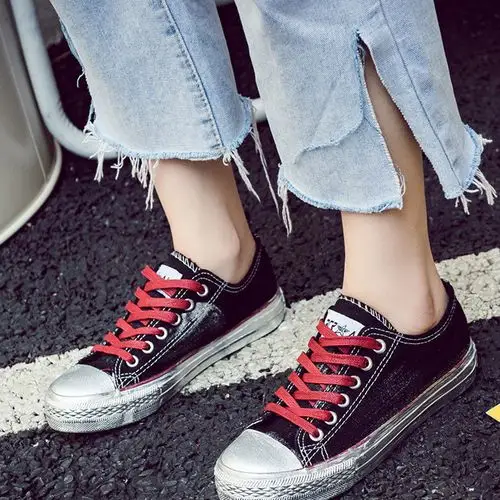 小脏鞋女2017秋季新款复古帆布鞋女韩版做旧涂鸦学生布鞋黑色板鞋图片