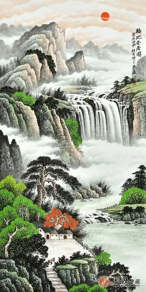 热销玄关风水画 李林宏旺财山水画《福地安居图》作品来源:易从网