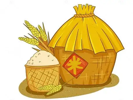 秋天丰收粮仓与谷物插画