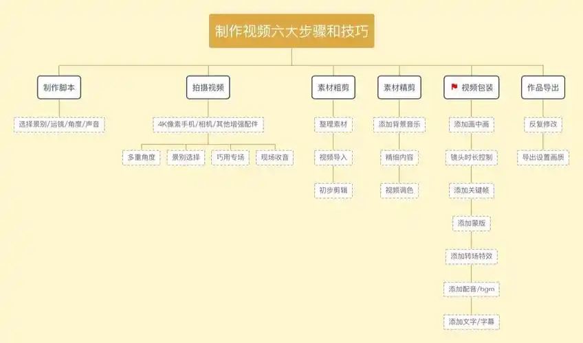 剪辑步骤:拍摄视频制作脚本视频粗剪视频精剪视频包装作品导出视频