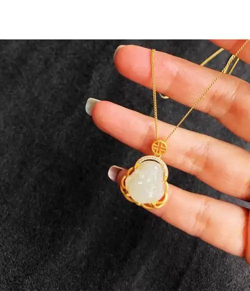 女足银弥勒佛公金镶玉石镶嵌大肚佛妈妈礼物南红玉佛单吊坠精美礼盒