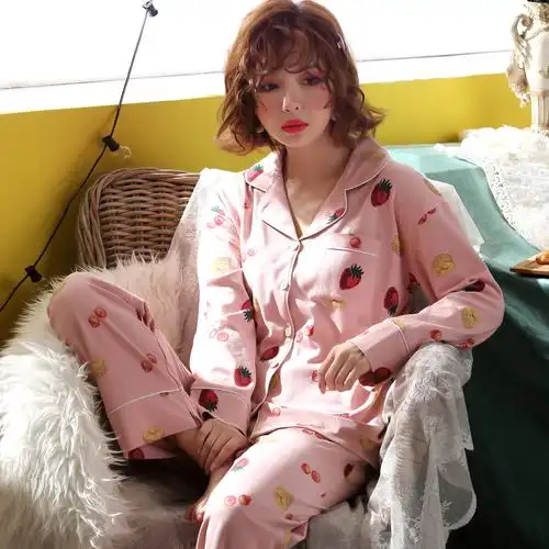 南极人睡衣女秋长袖纯棉2018新款家居服韩版可爱睡衣