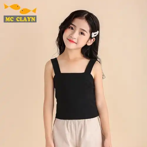 2022新款女童吊带背心漏肩黑白纯色小女孩学生背心吊带