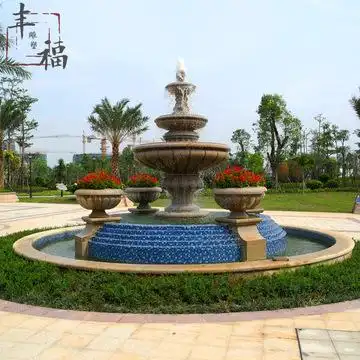 黄锈石石雕喷泉大理石园林广场水景摆件定制小区景观石材跌水钵