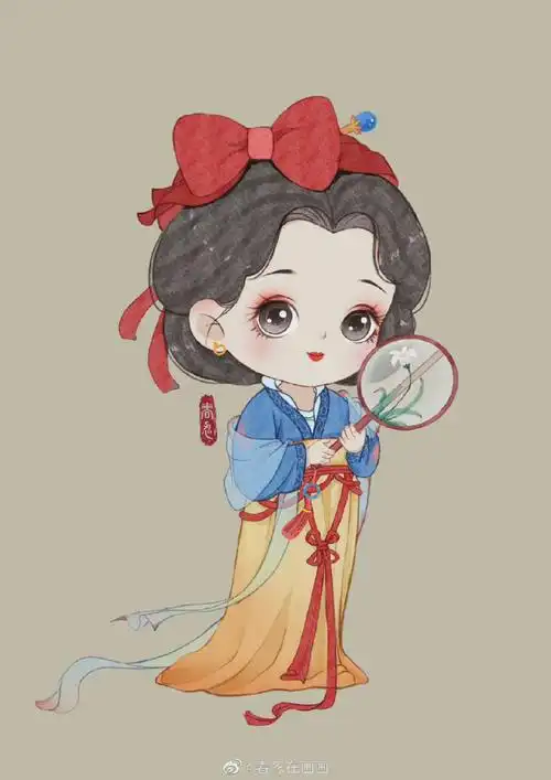 古风q版人物插画,穿越到中国古代的迪士尼公主们,好软萌.