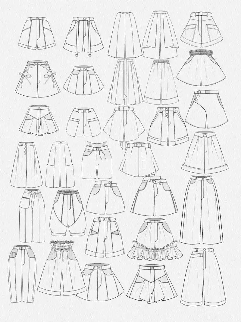 服装设计 | 手绘 | 30款裤子设计款式图分享 工具:ipad77pencil