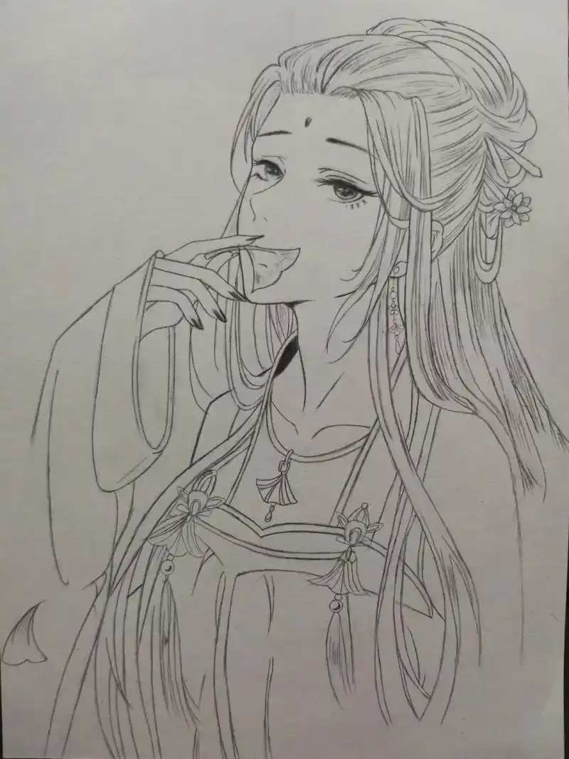 铅笔画,古风动漫女 用了三支自动铅笔,派通0.3,樱花0.5,斑马0.