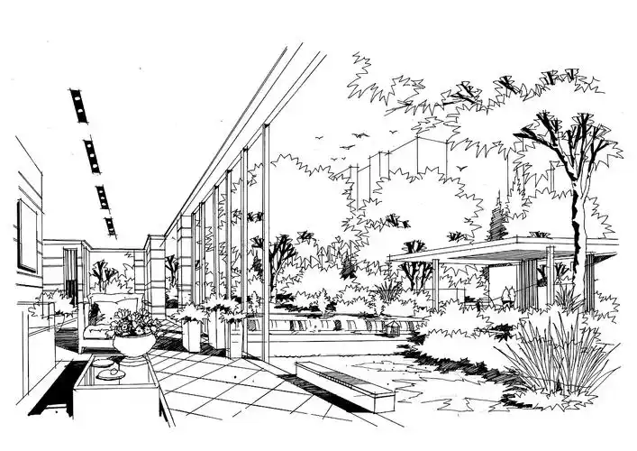 园林景观线稿步骤图上色作品欣赏(五)