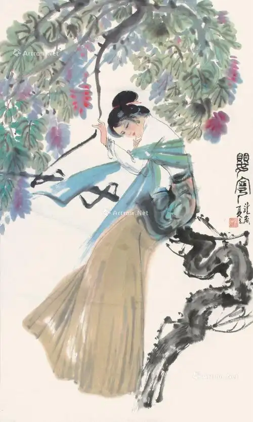 0002 婴宁图 镜心 纸本