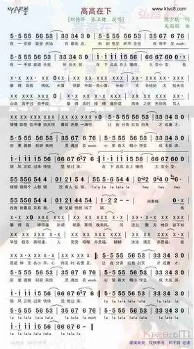 高高在下_歌谱简谱_哆来咪123曲谱网